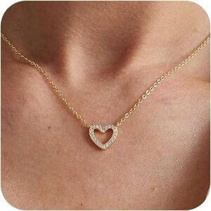 ⚡Necklace for Women Heart Zirconia Necklace 14K Gold Plated Cute Gold Jewelry